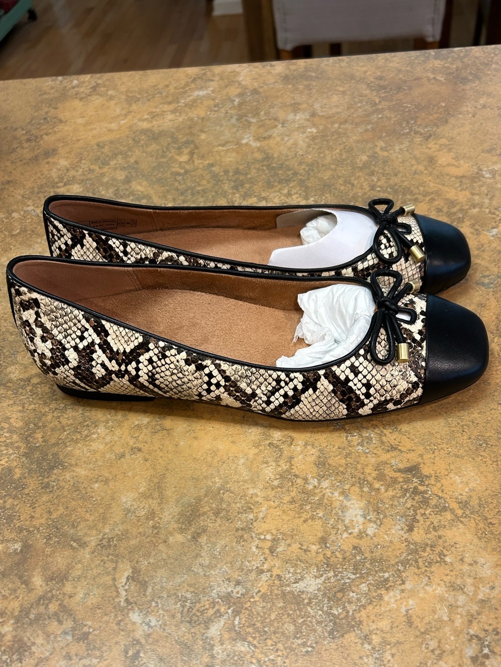 Vionic Klara Black & Snake-Print Ballet Flats with Bow - Picture 5 of 12